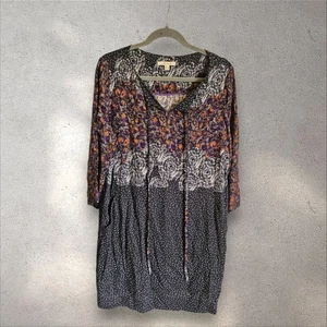 White Stuff Multi Print Dress Tunic Top Size 14 3/4 Sleeve Pockets Tie Neck - Picture 1 of 7