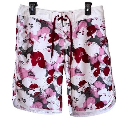 Oakley Board Shorts Floral Print Swim Surf Y2K Womens Size 6 White Pink Red - Image 1 of 4