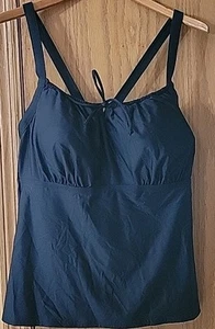 Lands' End Swim Top Black 16W Cross Back Tankini 1X Solid Womens S56 - Picture 1 of 8