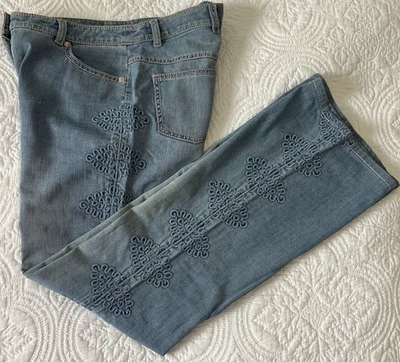 Vintage Escada Womens Jeans Sz 36 (US 6) Embroidered Embellished Sides Light - Image 1 of 4