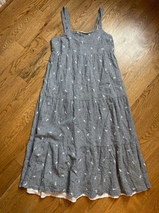 Madewell Kleid Damen Gr. S blau Leinen bestickt Blumen Stufen Landhaus Boho - Bild 1 von 12