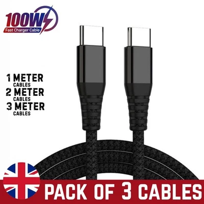 Type C to Type C Cable PD 100W Fast Charger Long Braided Alloy USB-C Lead - Image 1 of 4