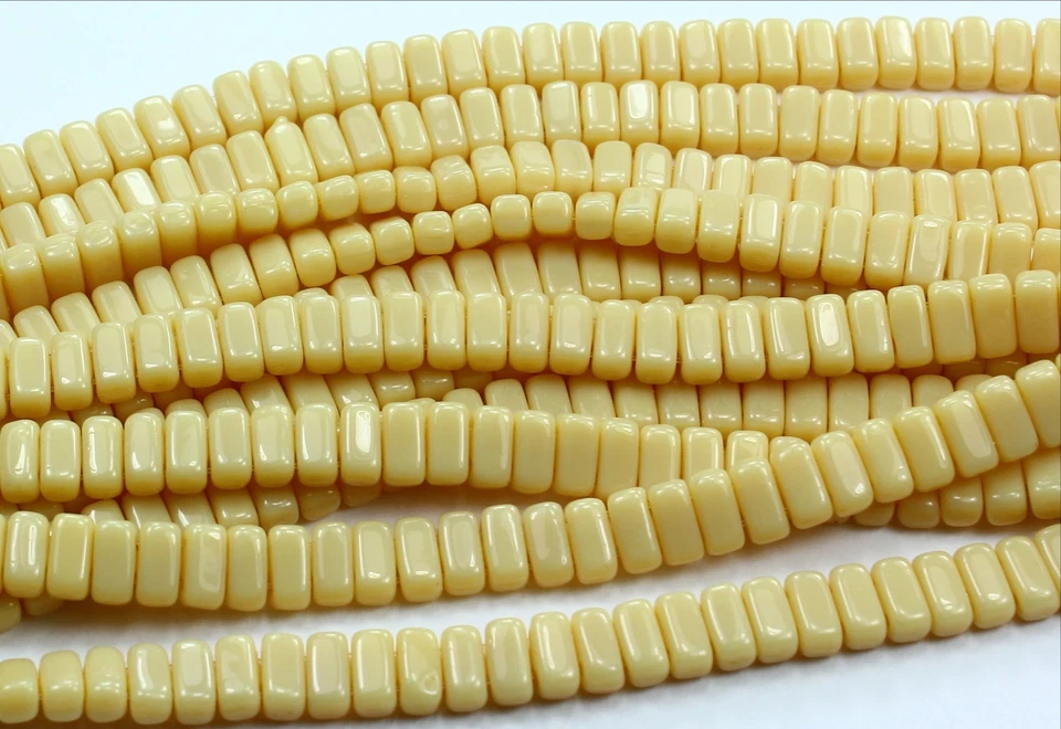 50 CzechMates Two Hole 2-Hole Brick Glass Beads Opaque-Lt Beige 3x6mm - Image 1 of 1