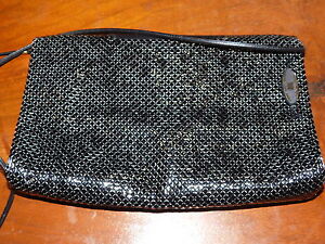 Vtg Whiting Davis Aluminum Mesh Black Clutch Purse Handbag Shoulder Strap