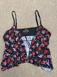 KILLSTAR BLUSE HELLBORN DESIGN SCHWARZ MIT ROT PINK DESIGN NEU MIT ETIKETT XS - Bild 1 von 8