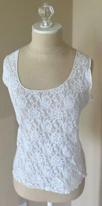 HANKY PANKY Daily Signature Floral Rose Lace Unlined Scoop Tank Top L White 122L - Picture 1 of 6