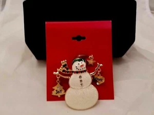 SNOWMAN Christmas BROOCH Pin "Joy Love" Sparkles BLING Holidays NWT GIFT - Picture 1 of 1