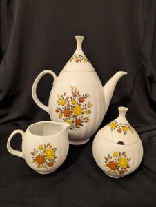 Vtg Arzberg Formentwurf White Ribbed Floral Tea Pot Sugar Creamer Set Germany 🍂 - Picture 1 of 18