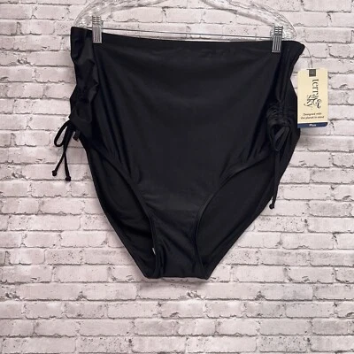 Parte inferior de natación negra Terra & Sky para mujer más corbatas laterales cintura alta control abdominal nueva con etiquetas Foto 1 de 4