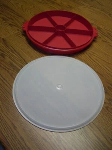 Tupperware 7-Section 12" Round Red Plastic Server & Snap-On Lid - Picture 1 of 12