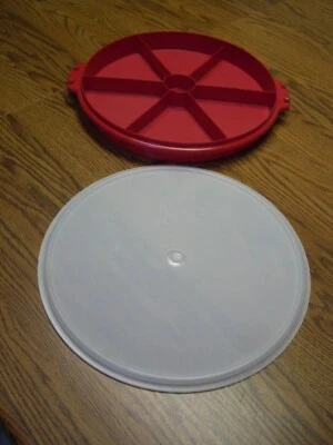 Tupperware 7-Section 12" Round Red Plastic Server & Snap-On Lid - Image 1 of 4