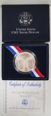 CS0191DUSBiO U.S. MINT COMEM $1 YEAR 1991-D U.S.O. MINT STATE COIN SET TONED OGP - Image 1 of 4