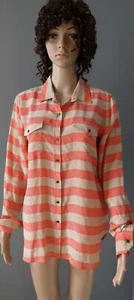 Fossil Womens Button Down Orange Beige Long Sleeve Stripe Pockets SzM EUC Bl.3 - Picture 1 of 8