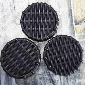 Acrylic Pendant, Woven Rattan Pattern,Flat Round, 38x5mm, Black,10 pieces - Imagen 1 de 2
