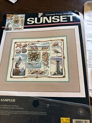 Vintage 1995 Sunset Cross Stitch Kit #1361  Shore Sampler  Abierto Pero Completa • 4.74€