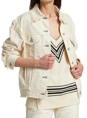 OFF WHITE Giacca denim Rag & Bone effetto invecchiato Dodie oversize bianco sporco taglia XXS NUOVA $350