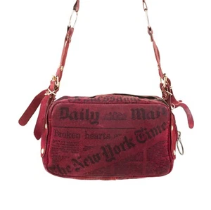G. Plaza 1970s Newspaper Print Burgundy Suede Shoulder Bag - Picture 1 of 6