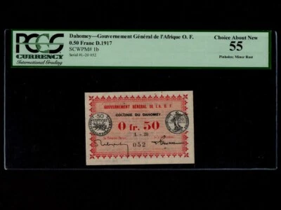 Dahomey (Benin):P-1b,0.5 Fr,1917 * Gouvernement General De L'A.O.F * PCGS AU 55 - Image 1 of 2