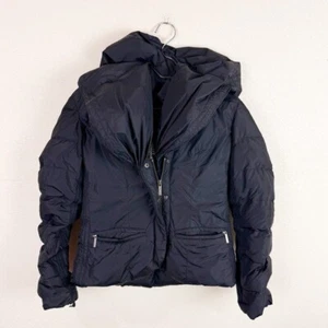 Add Down Black Puffer Jacket with Hood and Quilted Design - Picture 1 of 6