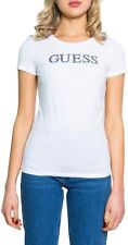 Guess Jeans Womens SS CN Glitter T  Logo T shirt  White W1RI9G J1300