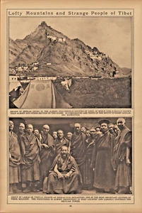 1922 Tibet Lamas Mt Everest Chomolungma Shekar Dzong Monastery Sepia Rotogravure - Picture 1 of 1