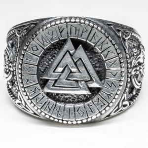 Odin Signet Ring 925 silver Ring Viking Norse Runes Celtic Biker feeanddave - Picture 1 of 2