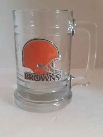 Vintage Cleveland Browns Glass Mug Beer Stein with Applied Pewter Helmet & Logo Cover