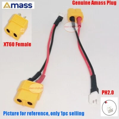 1pc Amass XT60 to PH2.0 Plug Female Connector Cable 10CM 22AWG for Drone Battery - Image 1 of 4