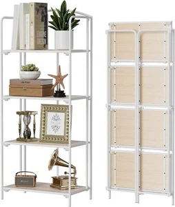 No Assembly Folding Bookshelf for 4 Tier, White Frame & Oak Shelf - Picture 1 of 8