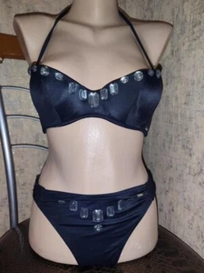 Womens CHRISTIAN DIOR Bikini Swimsuit Bathing Suit Logo Metal Blue John Galliano - Picture 1 of 3