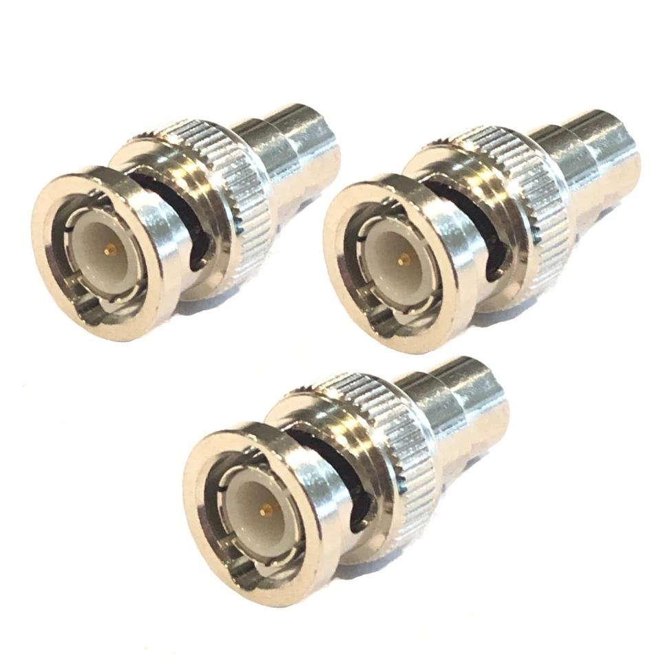 Pack of (3) BNC Male British Naval Connector to Female RCA Connector Adapter - Image 1 of 4