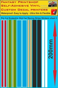 SCALEXTRIC  SLOT CAR DECALS TRANSFERS  Pre Cut STICKERS RACING STRIPES  sheet 3 - Picture 1 of 7