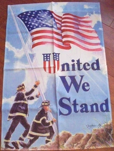 Vintage United We Stand 9/11 Hommage Nylon Flagge (Janet Mekka-Künstler) 24" x 35" - Bild 1 von 2