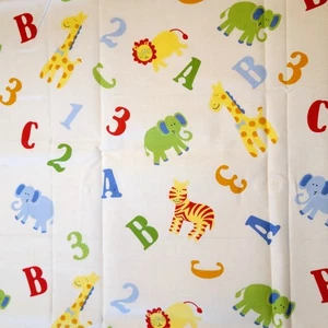 Cotton Fabric ABC 123 Animal Print 28x43 Nursery Quilting Cut Unbranded Kidcore - Picture 1 of 13