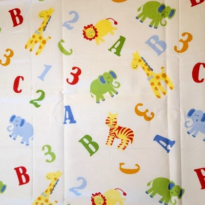 Cotton Fabric ABC 123 Animal Print 28x43 Nursery Quilting Cut Unbranded Kidcore - Image 1 of 4