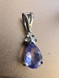 Petite 10K White Gold Teardrop Tanzanite & Diamonds Pendant - Picture 1 of 16