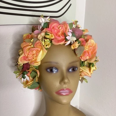 Sombrero Christian Dior Chapeaux París-Nueva York Vintage Flores de Seda Años 50-60’s Foto 1 de 4