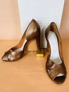 Sandalia Maison Martin Margiela Cuña Cuero Dorado Punta Abierta D'Orsay. ¡NUEVO! IT38/UK5 - Imagen 1 de 11