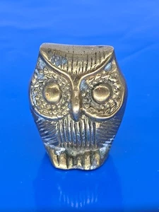 Vintage Solid Brass Owl Nature Figurine Tabletop Statue Ornate Decor 2"H 1" Base - Picture 1 of 6