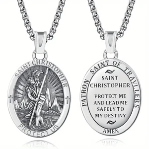 Christophorus Muster ovale Halskette mit Anhänger und Vers Damen mit Geschenkbox - Bild 1 von 3