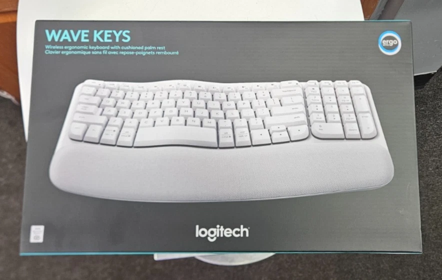 Logitech Wave Keys Wireless Ergonomic Keyboard With Cushioned Palm Rest - White