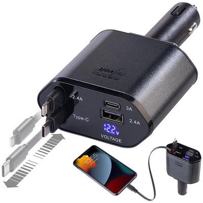 revolt 4in1-Kfz-USB-Ladegerät, USB-C/A, USB-C- & Lightning-komp. Kabel, 66 W - Bild 1 von 4