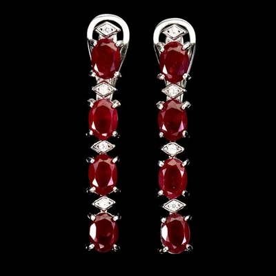925 Sterling Silver Earrings Oval Ruby 6x4mm Natural Gemstone Jewelry - Image 1 of 4