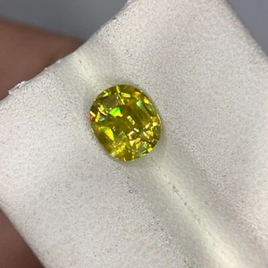 Natural Sphene/Titanite, 1.77 Ct Lemon Color Cushion Cut Firey Loose Gemstone - Picture 1 of 11
