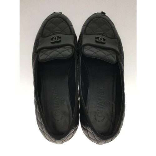 Mocassini autentici CHANEL Matelasse Coco Mark taglia 36 US 6 pelle nera da donna