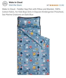 Wake In Cloud - Toddler Nap Mat with Pillow and Blanket, Sea Marine Creatures - Picture 1 of 6