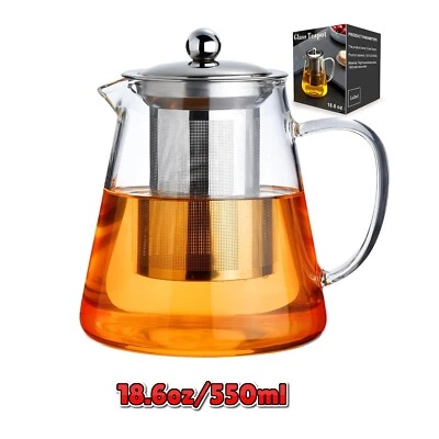 550ML Glass Teapot with Removable Infuser for Loose Tea, Stovetop Tea Kettle - Image 1 of 4