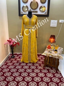 SALE! Yellow kaftan Gold Beaded African Attire Bridesmaid Wedding Dress 514 - Picture 1 of 7