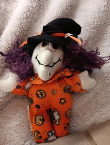 9" Vintage Halloween Fabric Witch Primitive Art Doll Cushion Plush Figure  - Picture 1 of 4