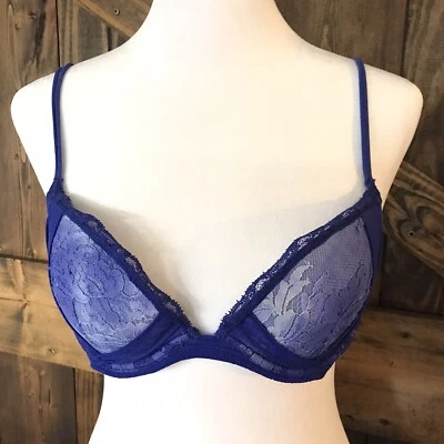La Perla Bra 34B Royal Blue Lace Underwire Padded ITALY Sz 2 ***Read*** - Image 1 of 4